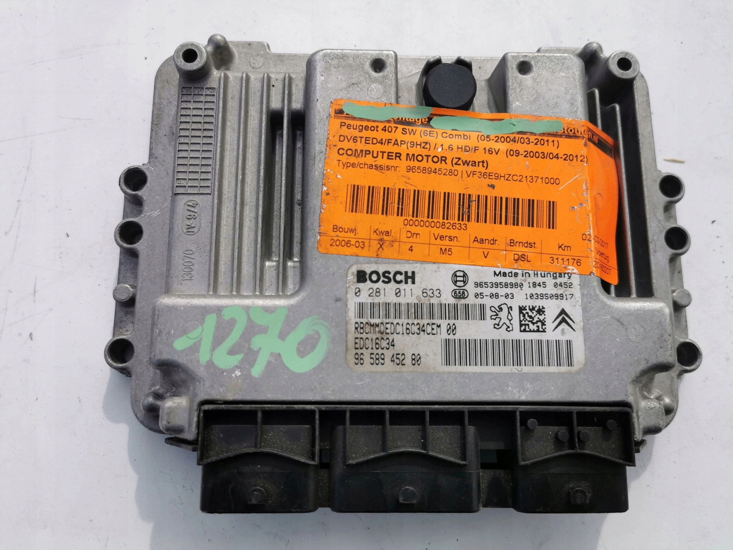 PEUGEOT 407 1.6D 0281011633 9653958980 computer EC