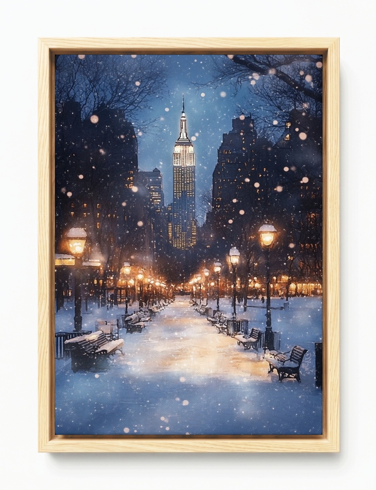 Obraz Rám American Box Město Večer Zima Sníh Park New York 40x60