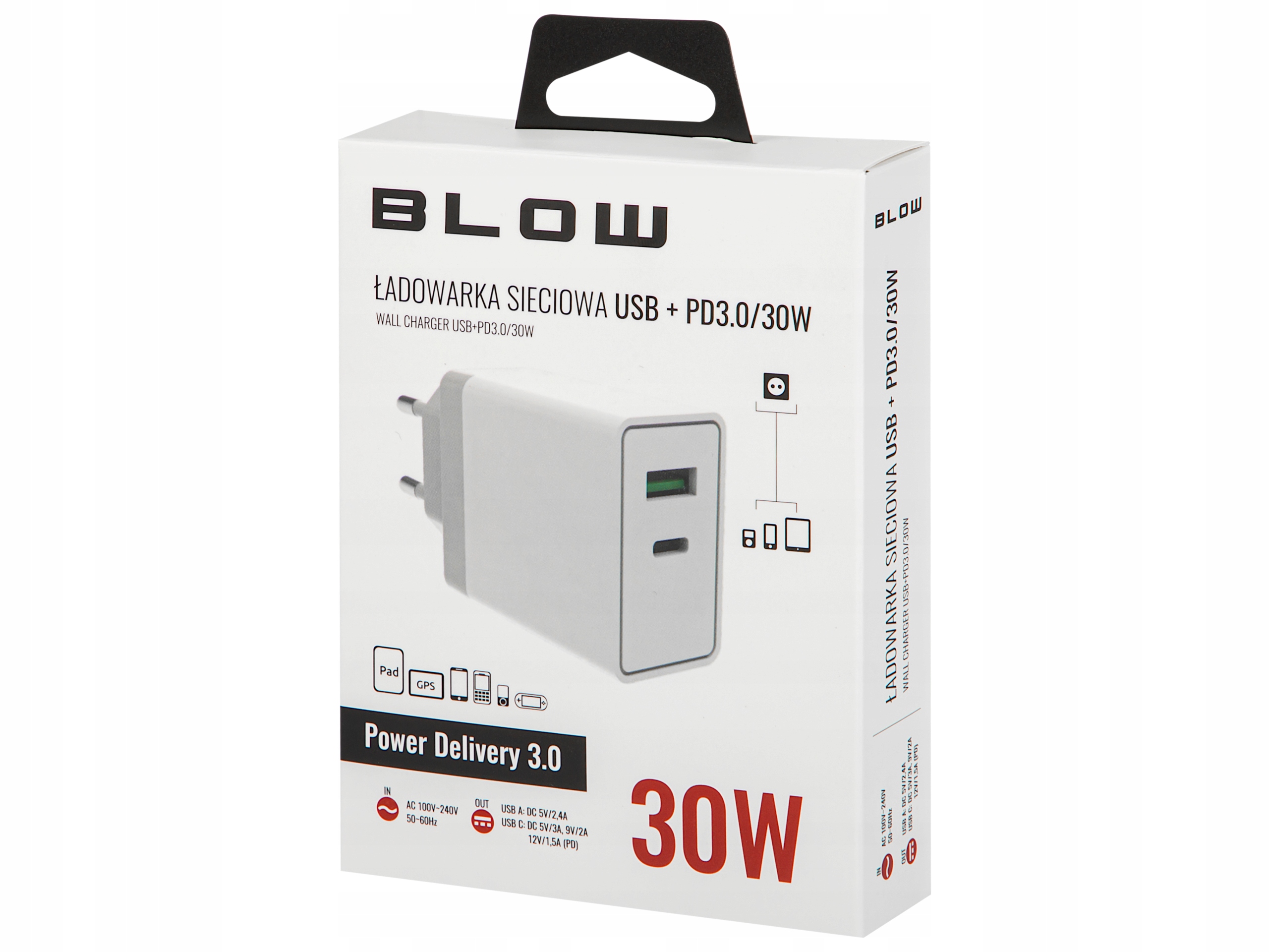 SZYBKA ŁADOWARKA SIECIOWA USB USB-C POWER DELIVERY KOSTKA 30W UNIWERSALNA Marka Blow
