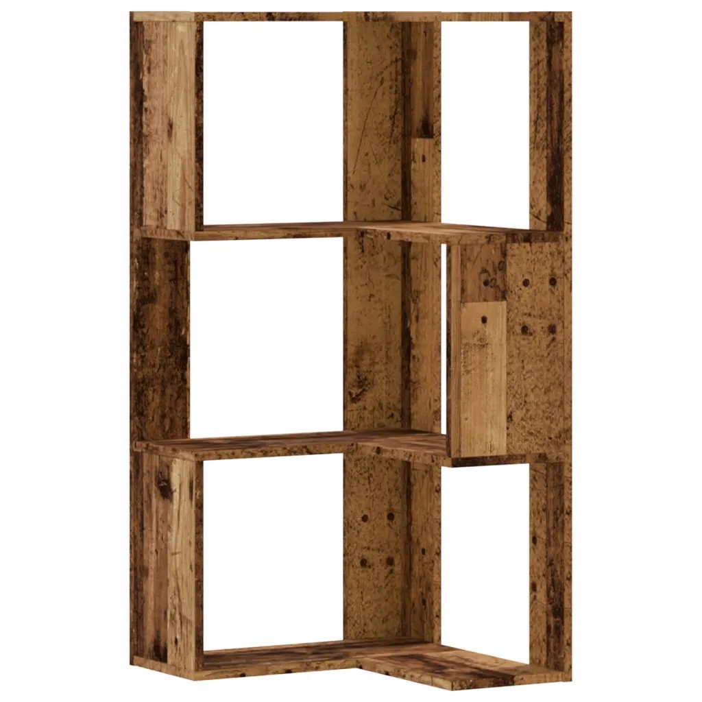 Rohový regál 3-úrovňový z dřevěného materiálu, staré dřevo, 50x50