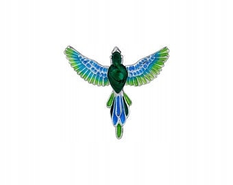 Papoušek Stříbrný Brož Smalt A Malachit