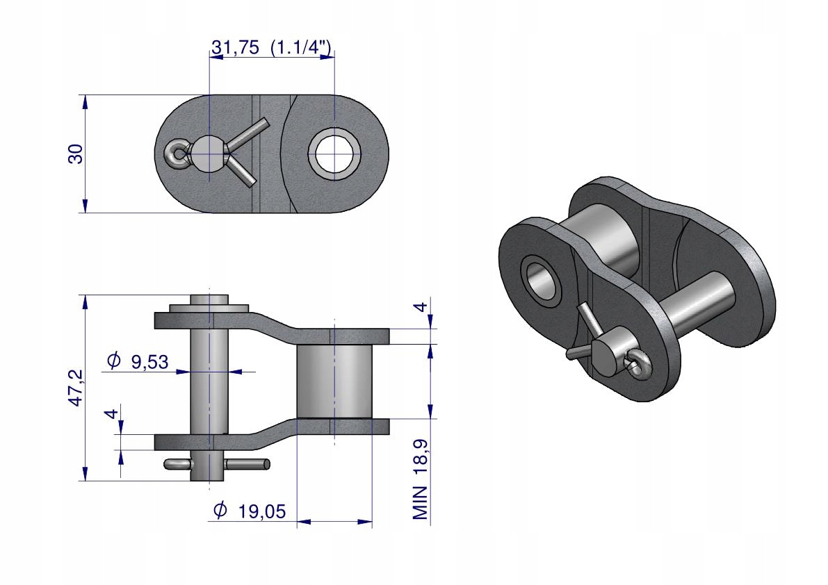 Półogniwo łańcucha wzmocnione P20A-1 ANSI A 100 (R1 1.1/4) Waryński ( sprze Producent części Waryński