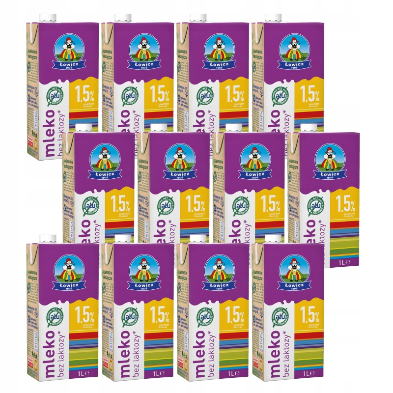 Levně Łowicz Mléko bez laktózy 1,5% Łowickie 1 l 12 kusů