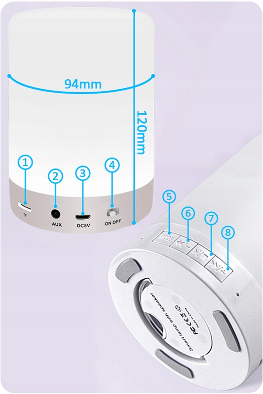 KOLOROWA LAMPKA LED RGB Z GŁOŚNIKIEM BLUETOTH DYSKOTEKOWA DO POKOJU DZIECKA Liczba punktów światła 1
