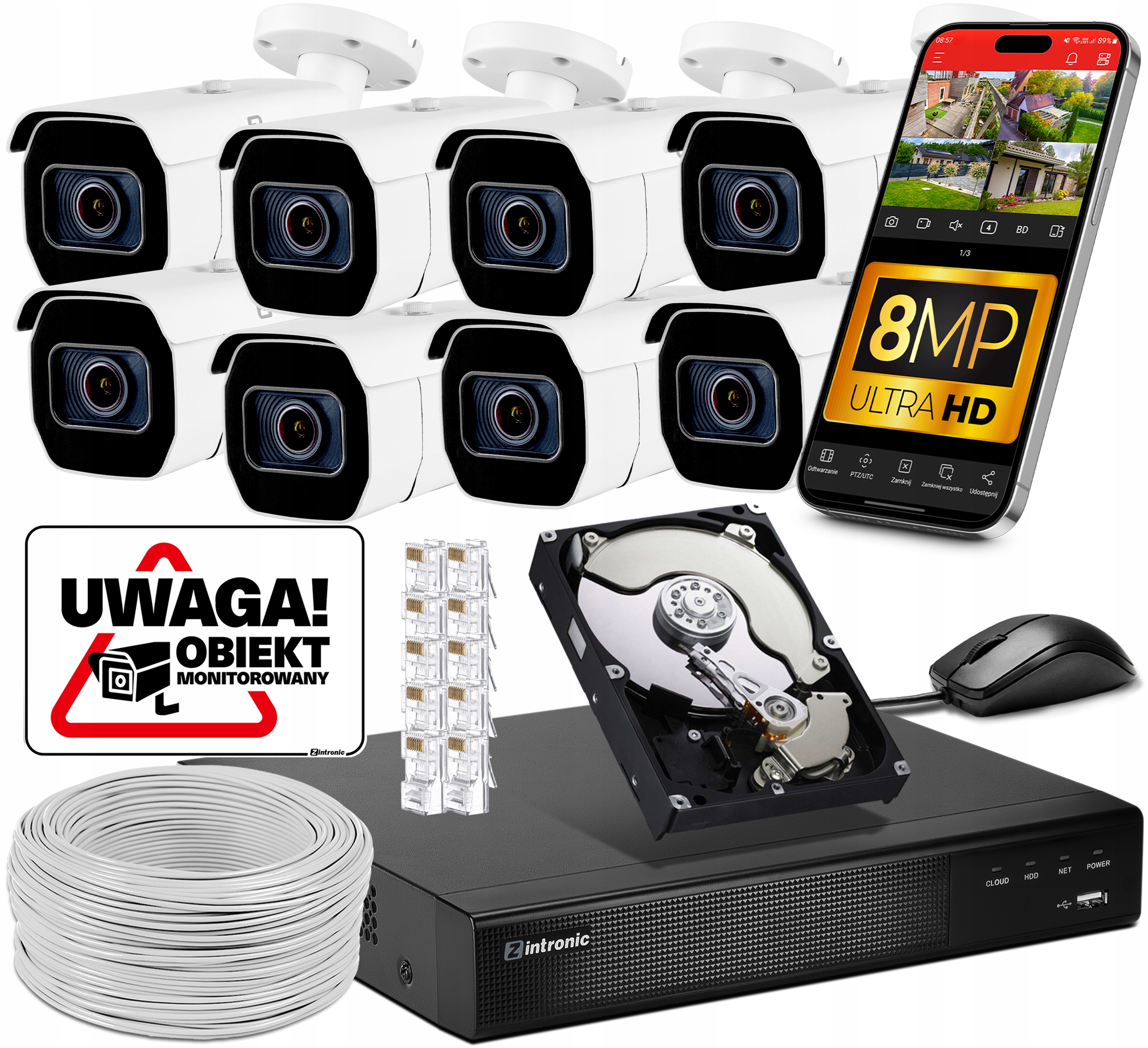 Sada pro domácí Monitoring 8 kamer s Ip Poe rekordérem 8MPx Ir zoom