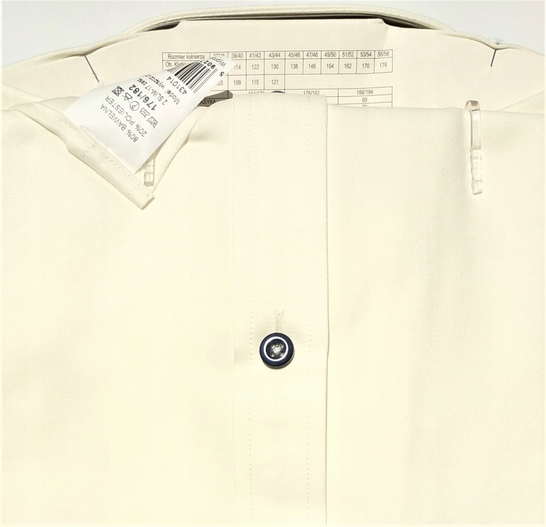 KREMOWA KOSZULA MĘSKA KR. RĘKAW SLIM TUDOR r. 42 Rozmiar kołnierzyka 42