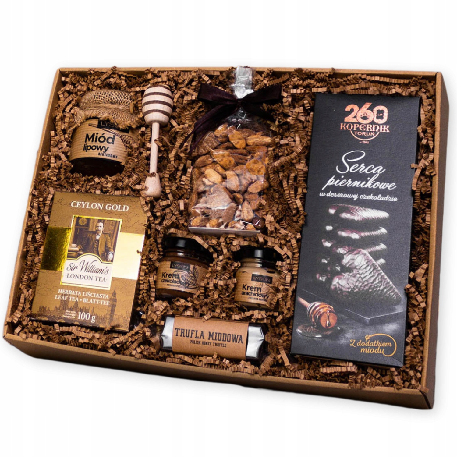 Box Prezentowy z piernikami, miodem, herbatą, kremami, orzeszkami i truflą
