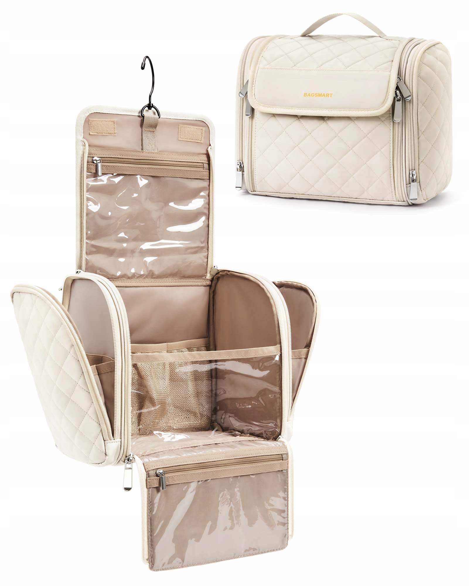 Kosmetická taštička na zavěšení Beige 28x15x22 Cm Organizér na cesty a do obývacího pokoje