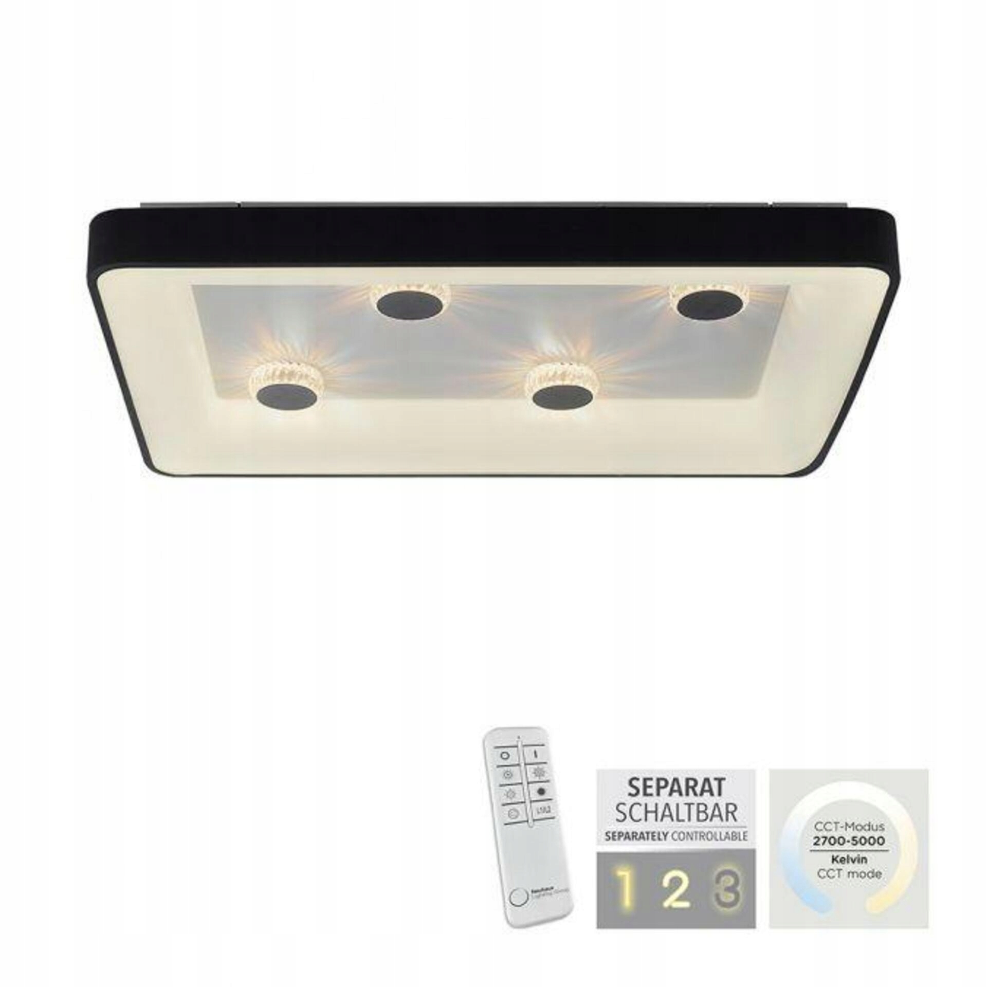 Led stropné svietidlo Just Light čierne, hranaté, krištáľový efekt, Cct, diaľk
