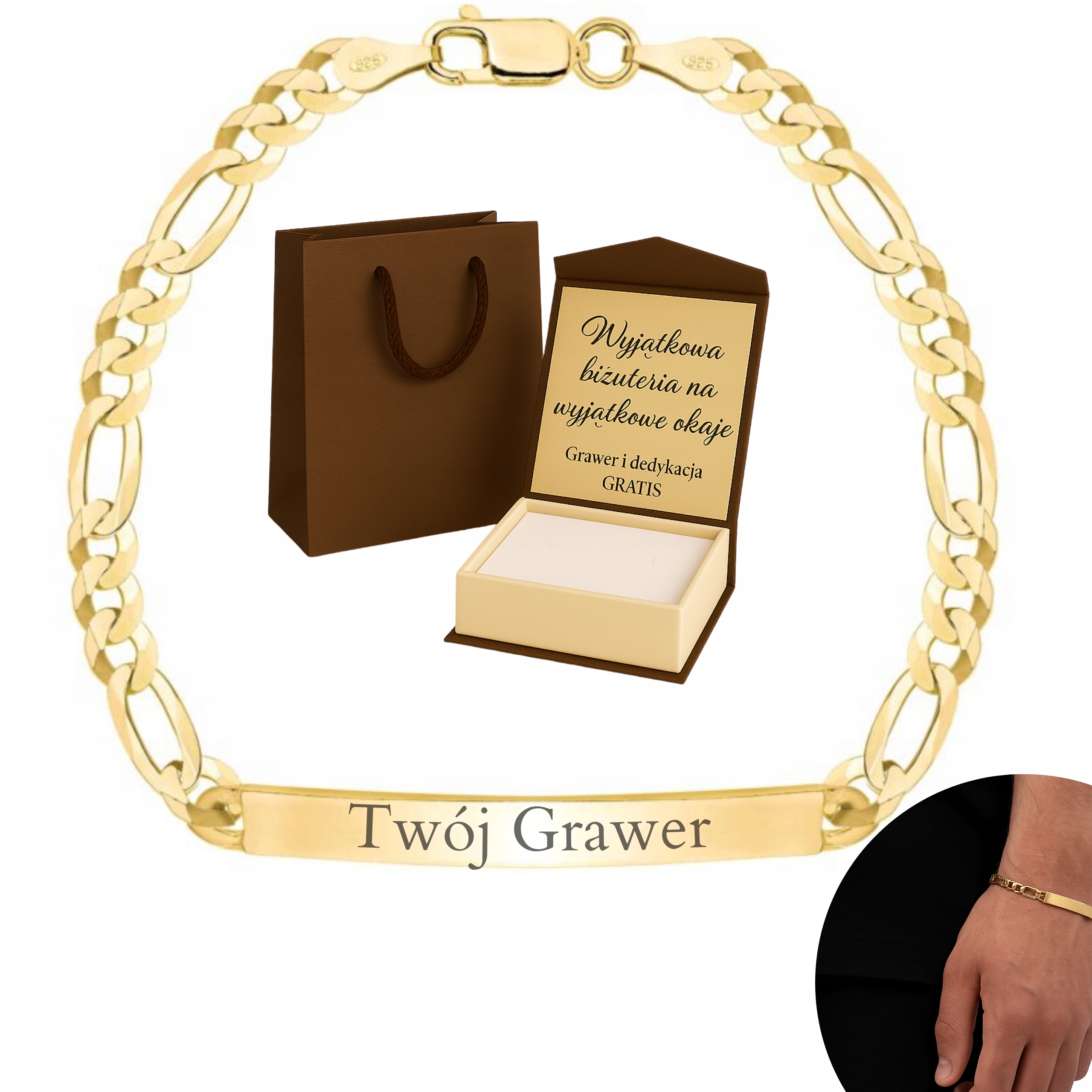 Pánský Náramek Dárek Ryzost 925 Gravírování Bonus