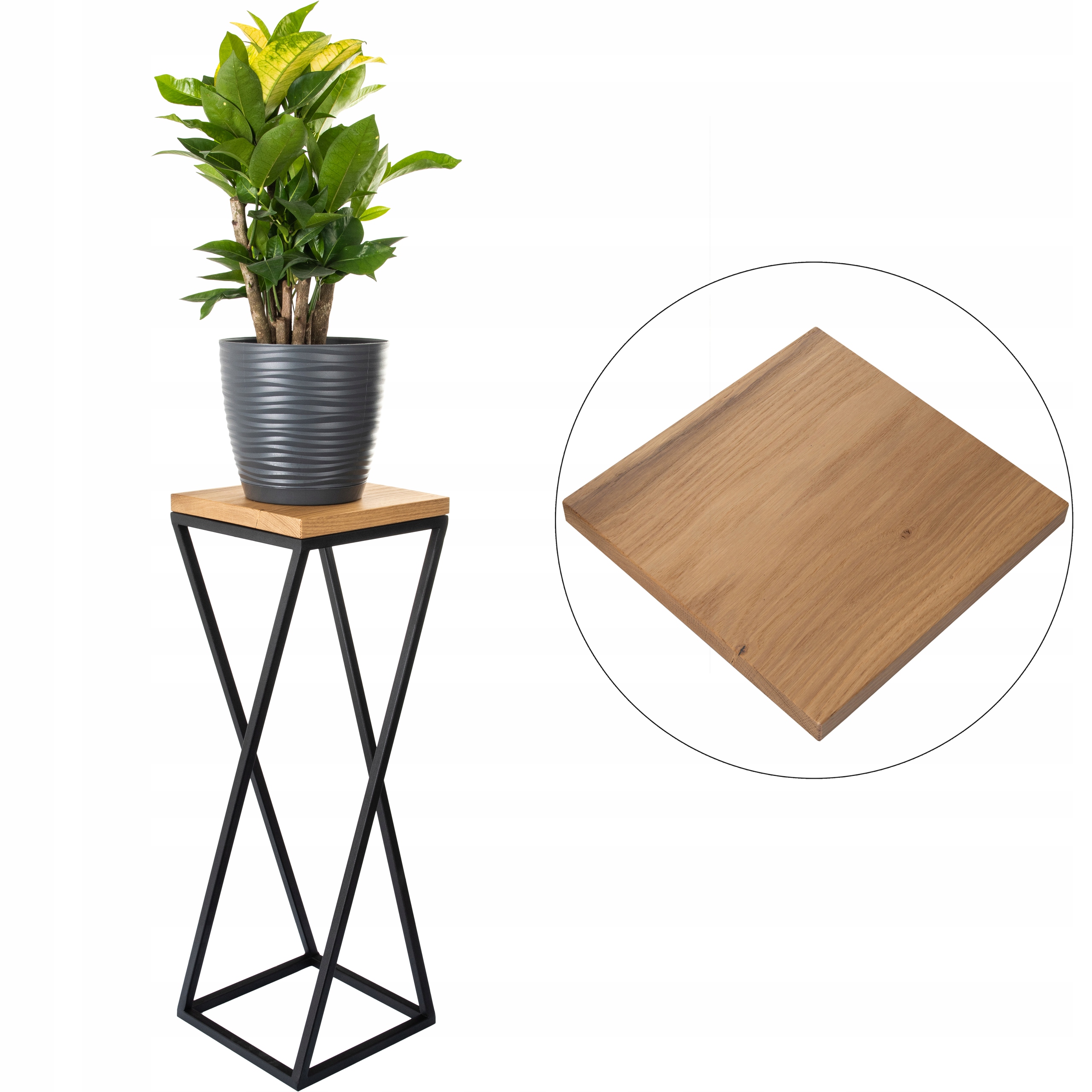 

+Gratis. Kwietnik Loft stojak 70cm metal deska dąb