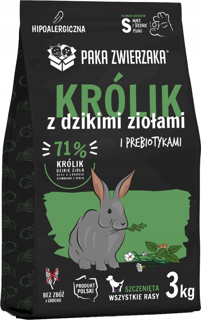 Paka Zwierzaka Królik z dzikimi ziołami Puppy ''S''karma sucha dla psa 3kg