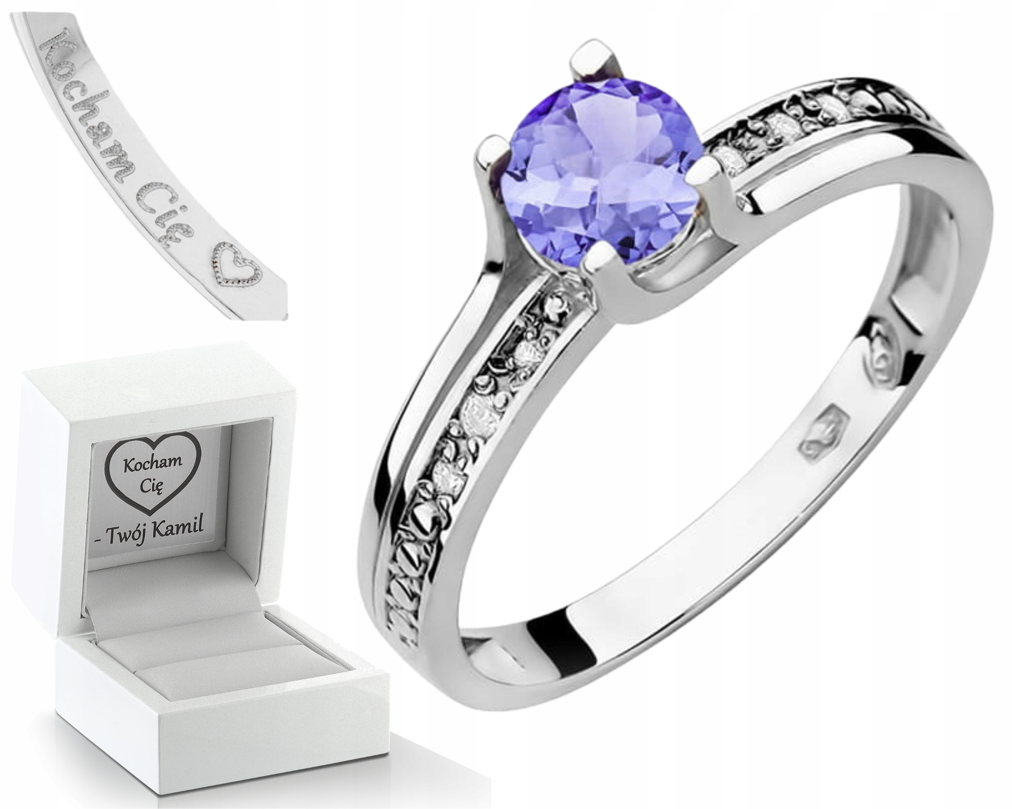 Prstýnek Prsten S Tanzanitem A Diamanty Bílé Zlato 585 Gravírování Bonus