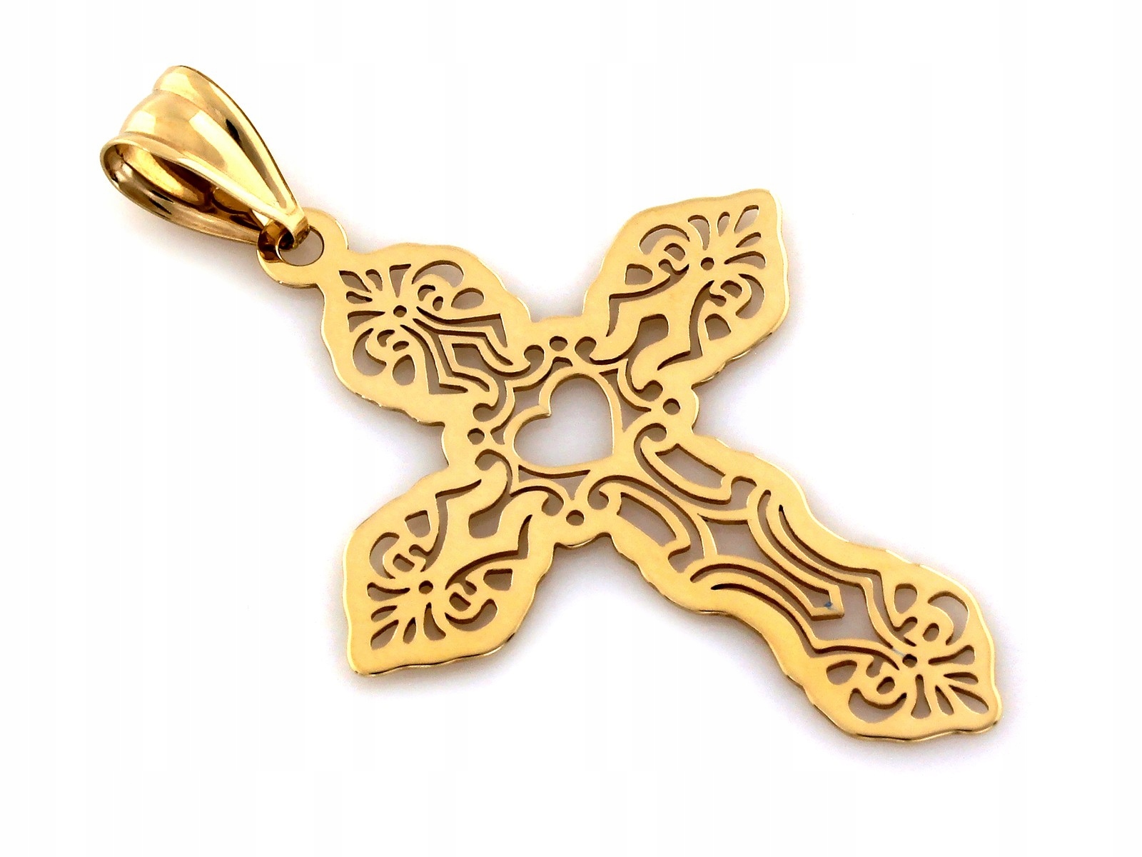 Přívěsek zlatý křížek 585, ažurový vzor bez kamenů 1.50 g, módní jako dárek