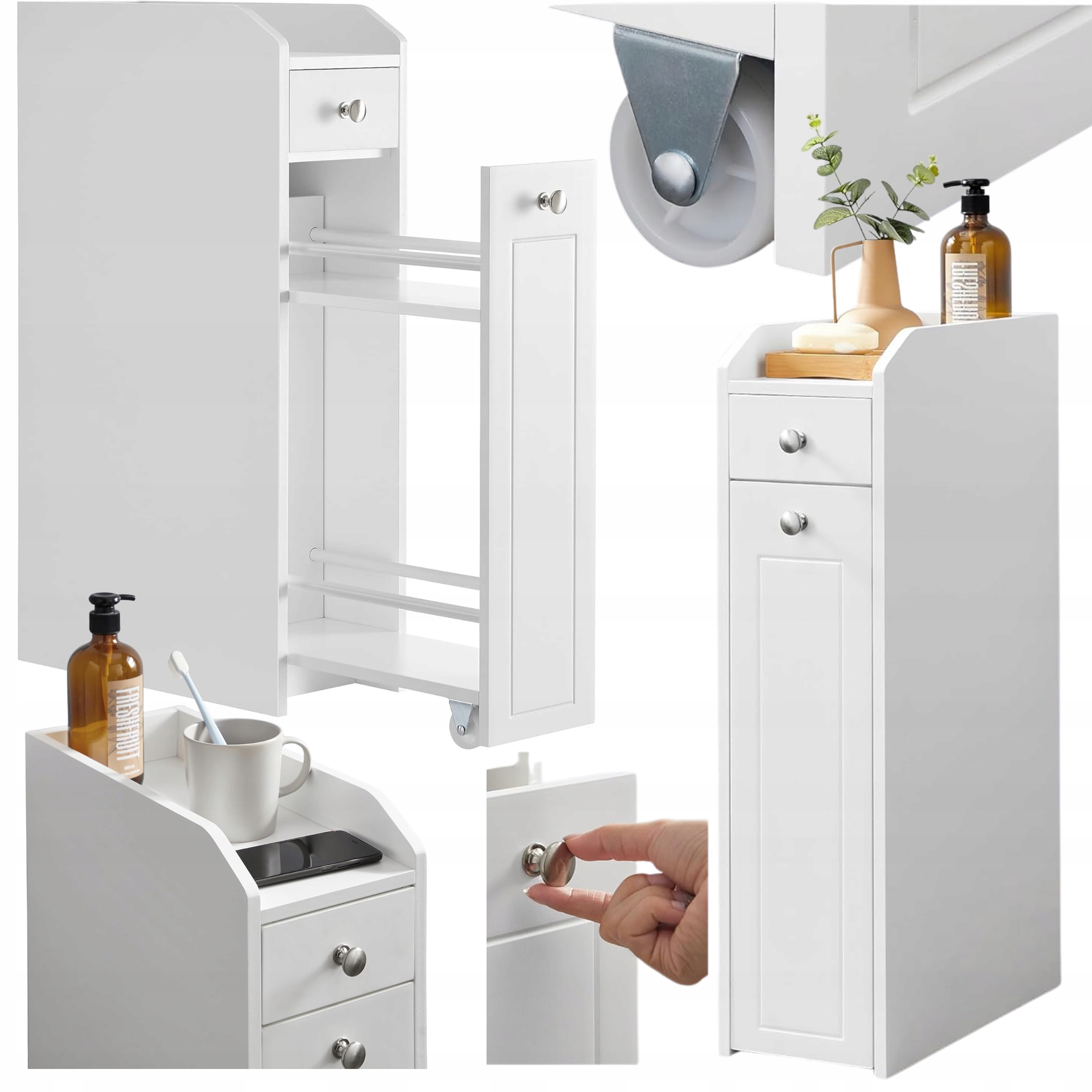 Úzká skříňka Cargo do koupelny Kuchyňská bílá police Sloupek se zásuvkami