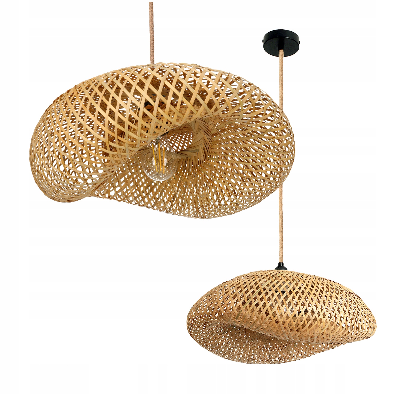 Závesná lampa Boho Bambusová čierna podhľadová 1xE27 Prírodná šnúra