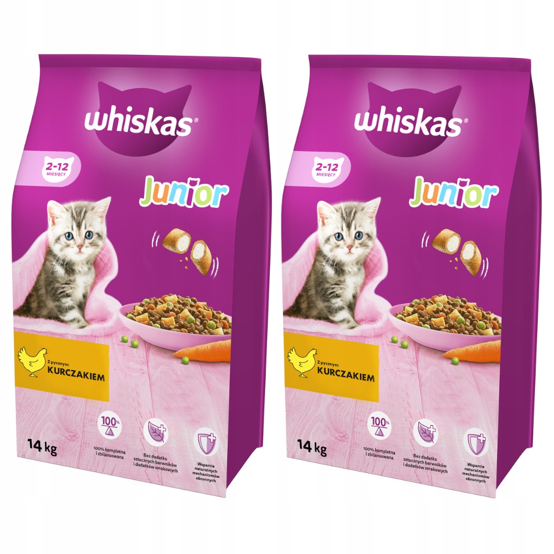 Levně Whiskas Junior 2x14kg Suché Krmivo pro koťata s kuřecím masem 2-12 měsíců