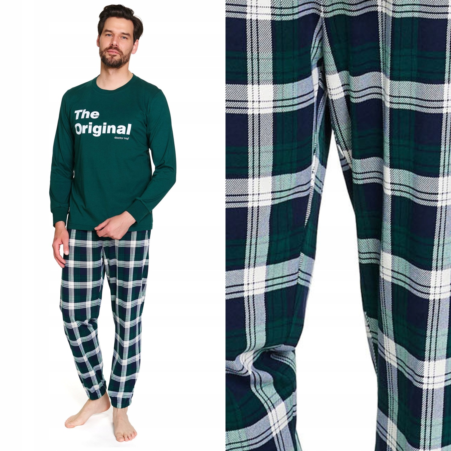 Pánské pyžamo Doctornap Pmb 7341 emerald bavlněné s dlouhým rukávem, velikost L