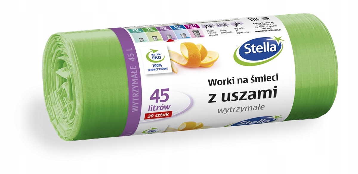 

Worki na śmieci mocne 45L 20szt z uszami zielone