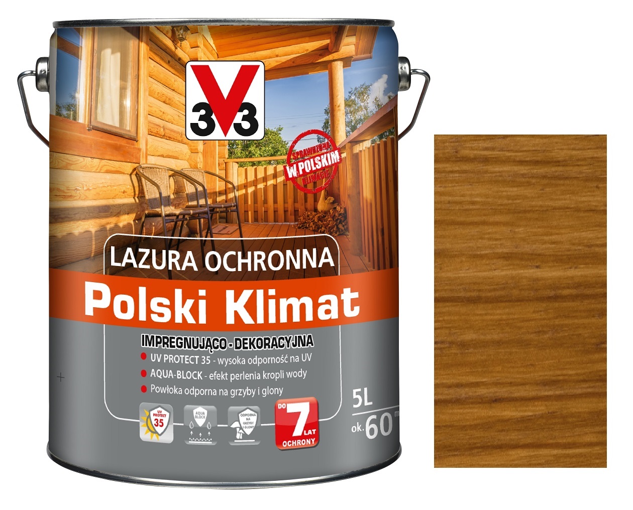 Lazura V33 Do Drewna Polski Klimat 7 Lat Dąb Naturalny 5L