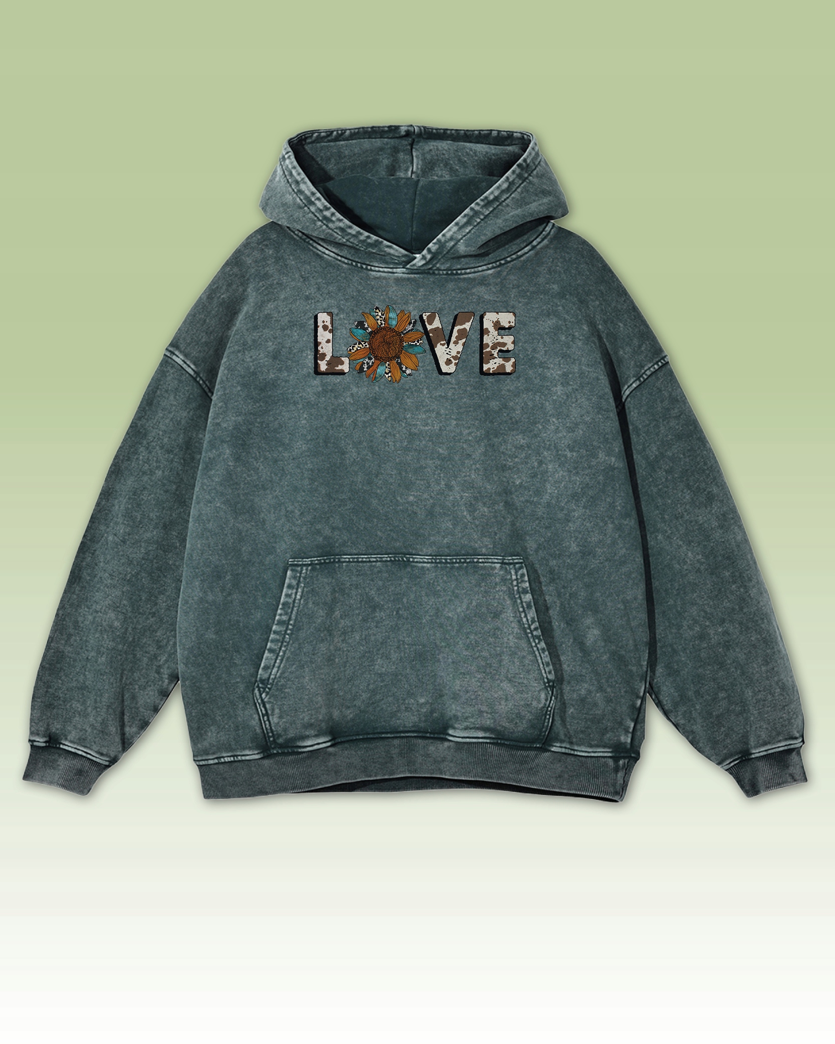 Mikina Nature Love Natura Slunečnice Příroda Květina Oversize Zelená M