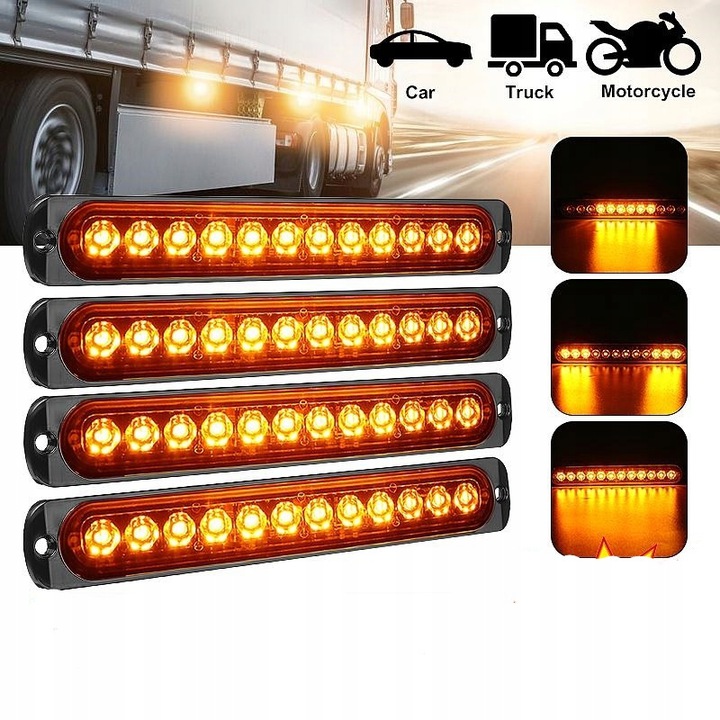 4x LAMPA OSTRZEGAWCZA LED STROBOSKOP BLYSKOWA SLIM