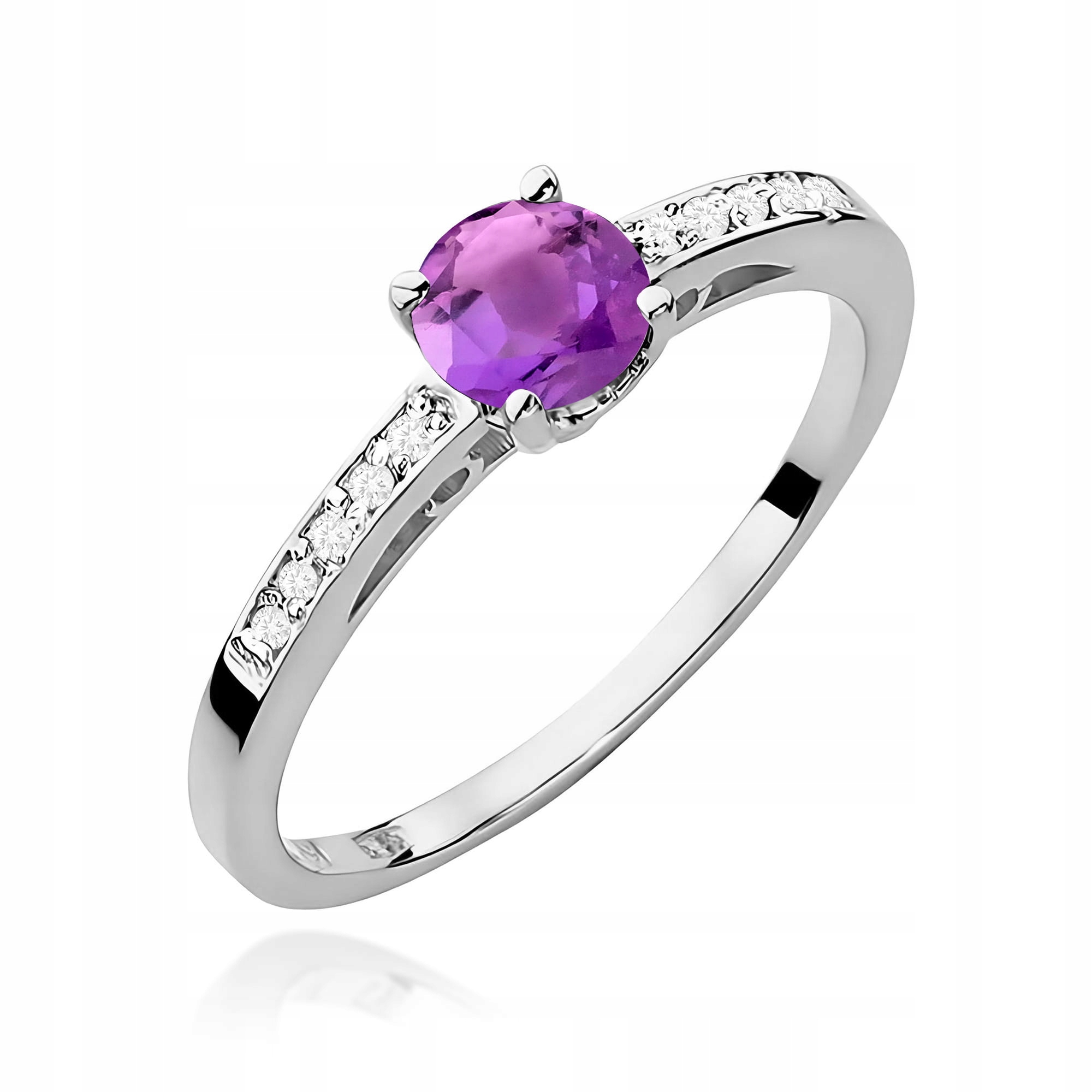 Prstýnek z bílého zlata 585 s ametystem, elegantní, s očkem