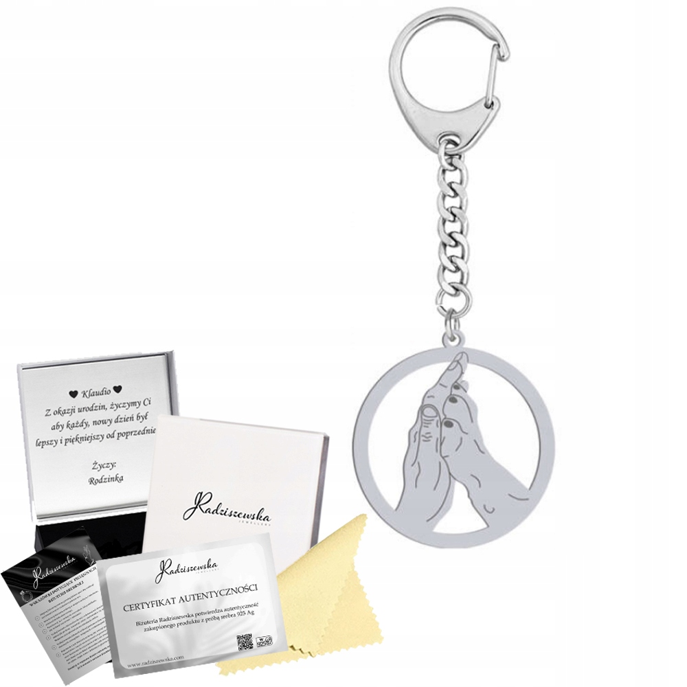 Přívěsek Na Klíče na klíče Ruka člověka a tlapka psa Stříbro 925 Dárek Gravírování Bonus