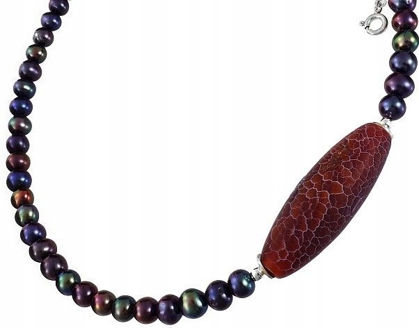 

Perły Pawie Agat Piękny Naszyjnik Srebro