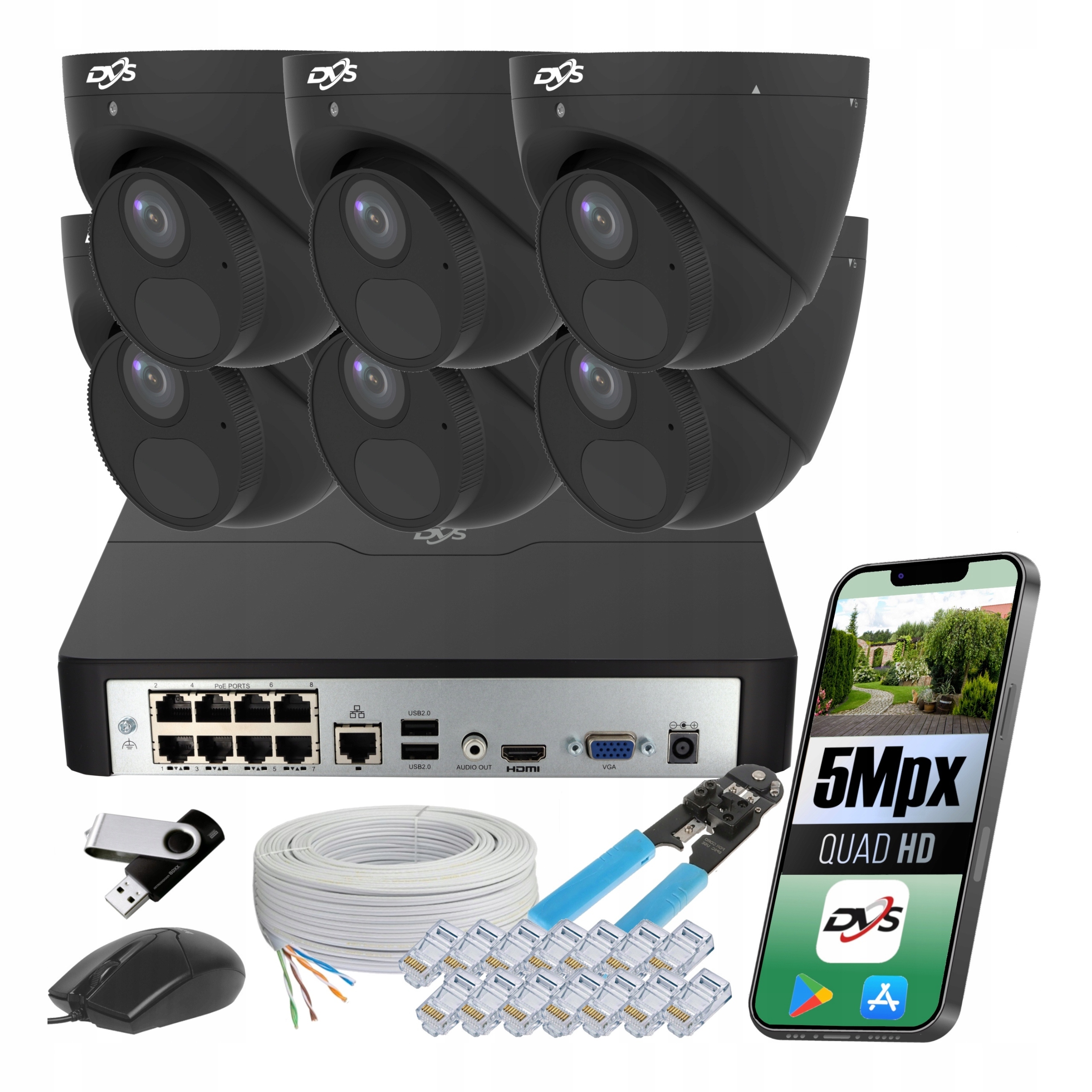 Sada Ip kamer 5Mpx PoE kovová černá venkovní Smart pro monitorování