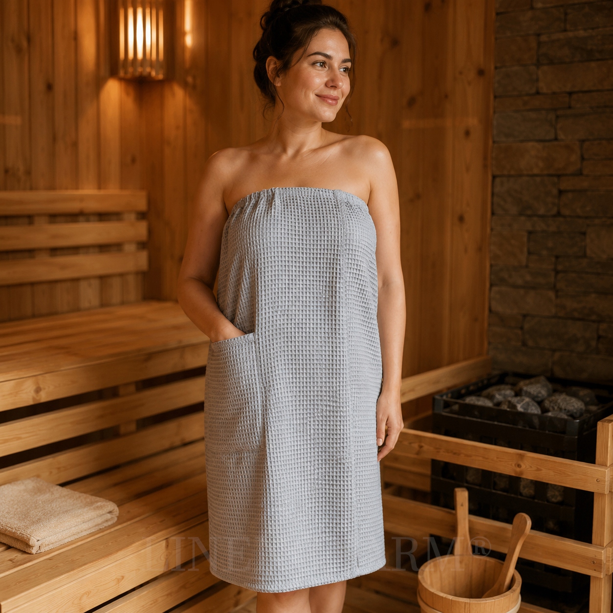 Pareo Pelerynka Ręcznik Damski do Spa Sauny Bawełna Wafel 100% Szary L