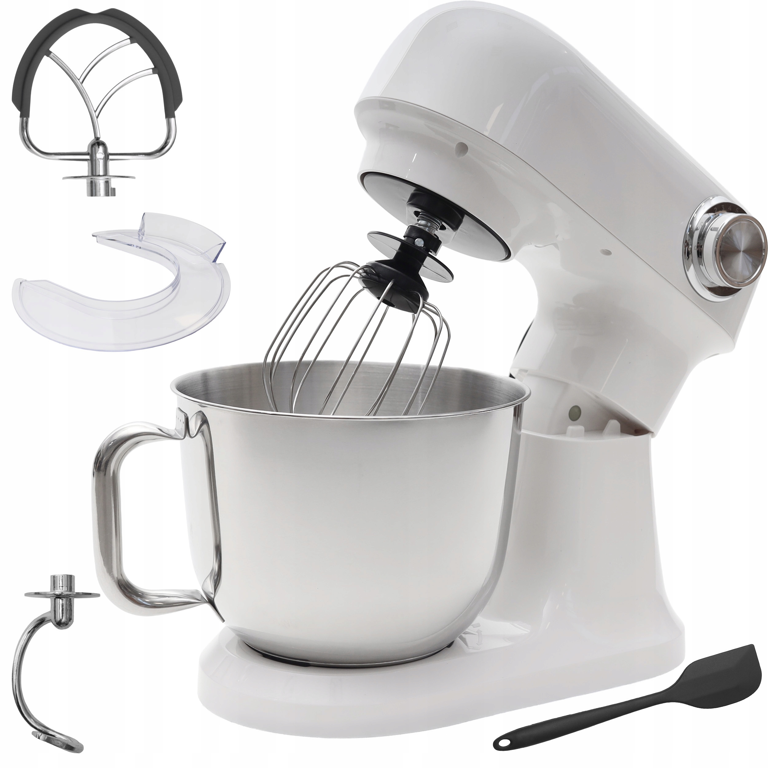 Planetární kuchyňský mixér s mísou 5 l, 1500 W, silikonová lopatka, bílá barva