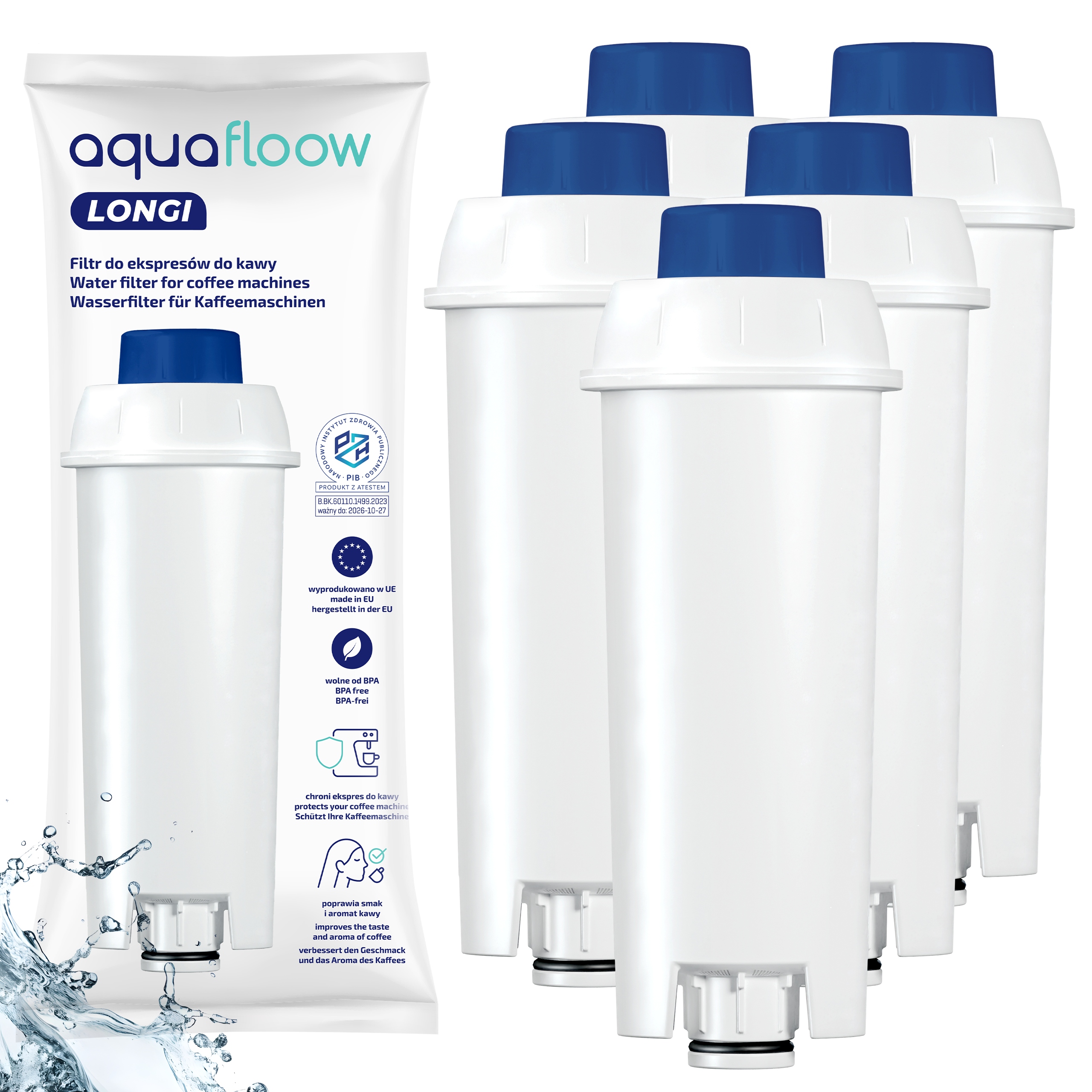 Filtr wody do ekspresu Delonghi wkład filtrujący AquaFloow Longi 5 szt
