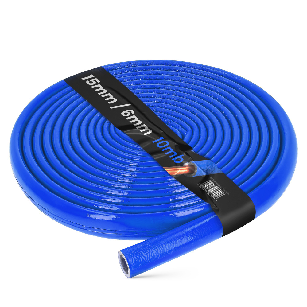 Otulina Izolacja 15/6 mm Rur PEX Miedzianej Niebieska Gruba Kręgu Rolka 10m Grubość ścianki 6 mm