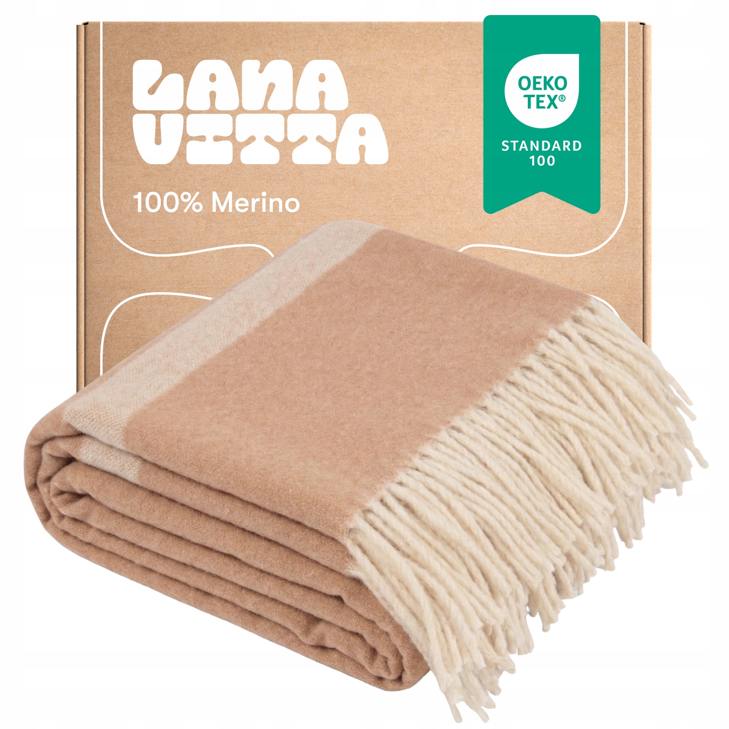 Vlněná deka Laska 100% Australská vlna Merynos Béžová 140×200 cm