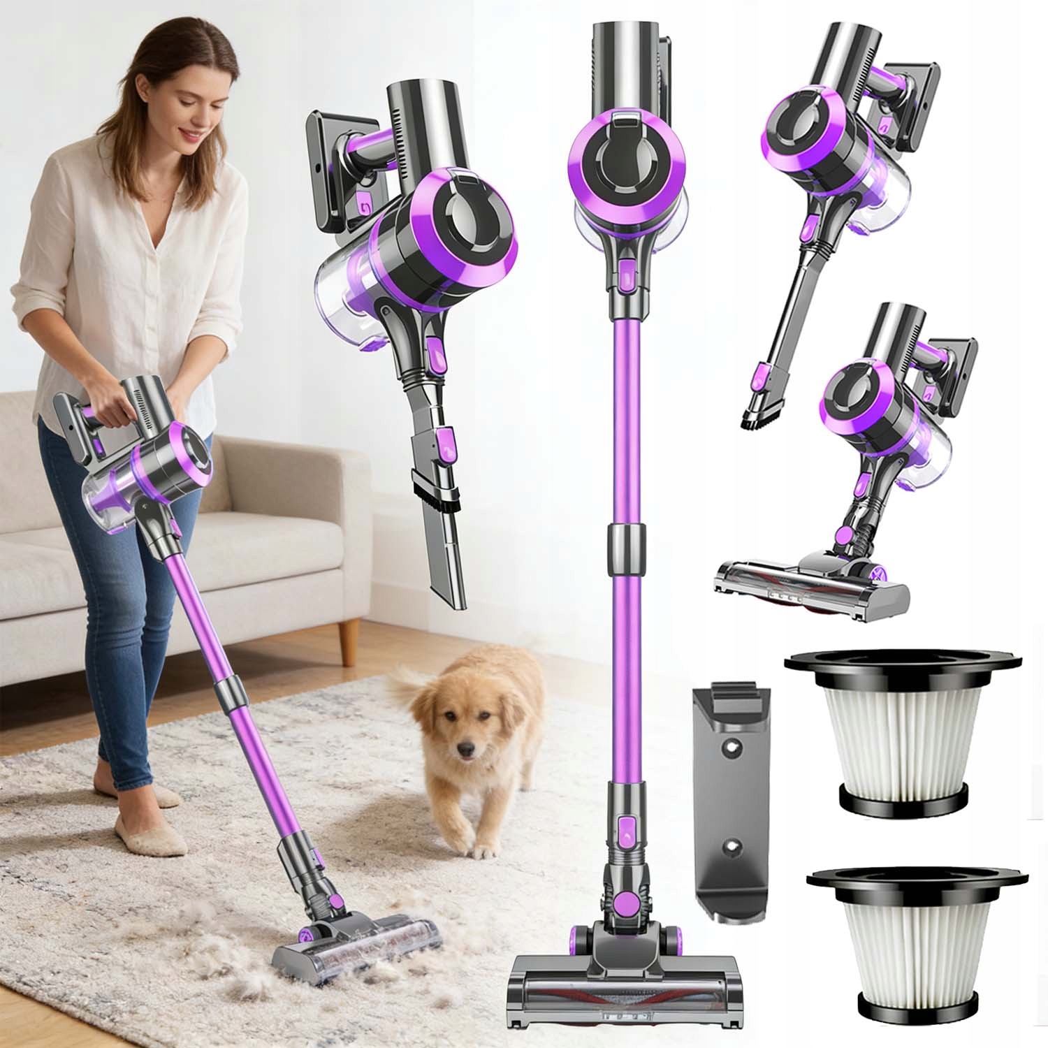 Tyčový Vysavač Ruční Bezdrátový Silné Sání Led Výkonný 400W 30000PA