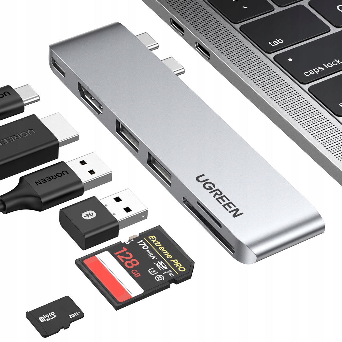 Rozbočovač portů MacBook Air Pro 2x Usb-c Hdmi 2x Usb 3.0 Sd Tf Pd šedý