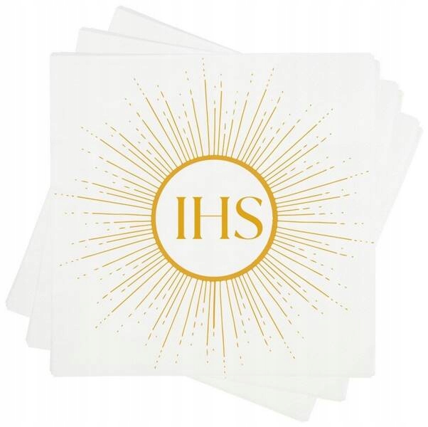 SERWETKI PAPIEROWE BIAŁO ZŁOTE PIERWSZA KOMUNIA ŚWIĘTA IHS 20 SZT