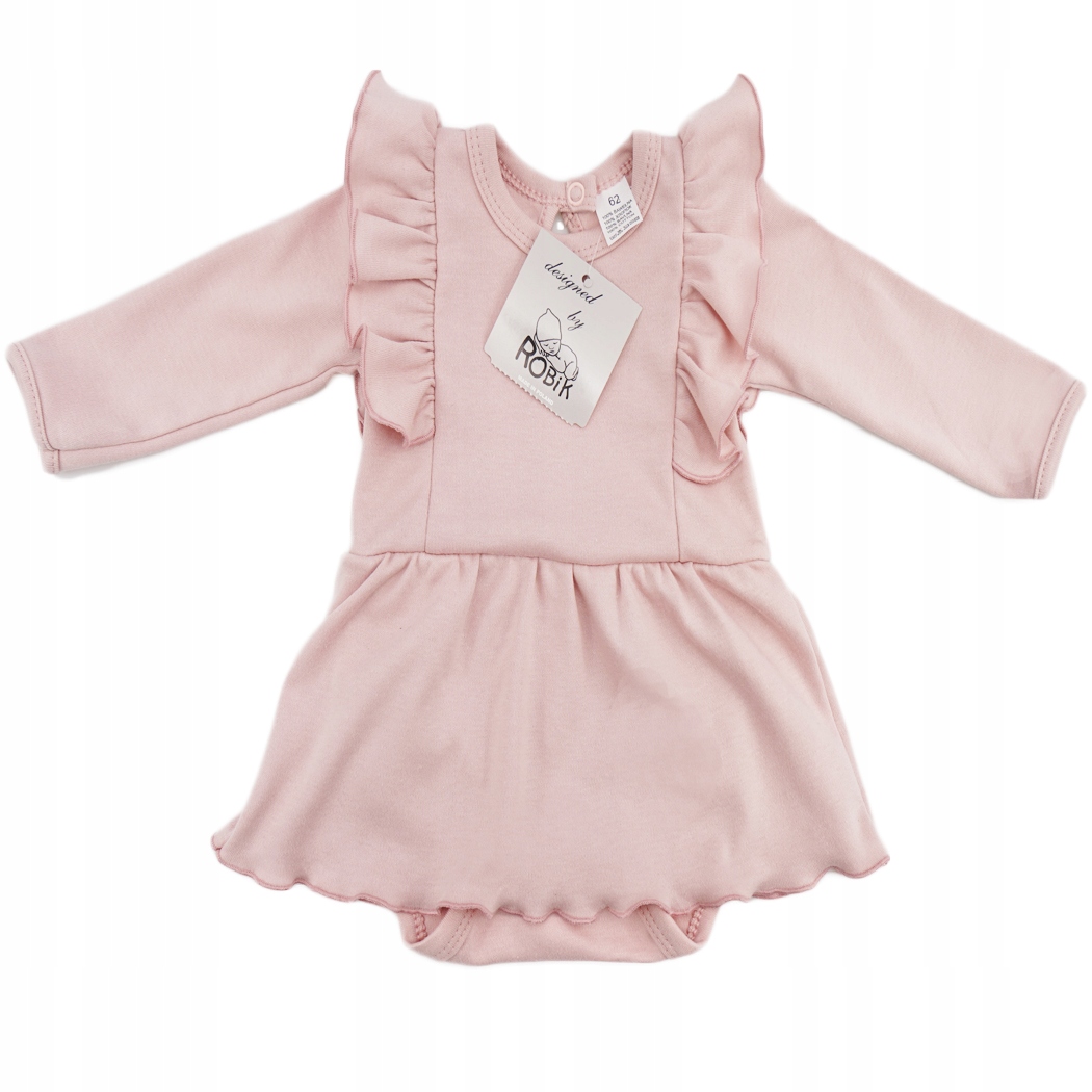 

Pudrowa Body Sukienka r.80 długi rękaw z falbanką