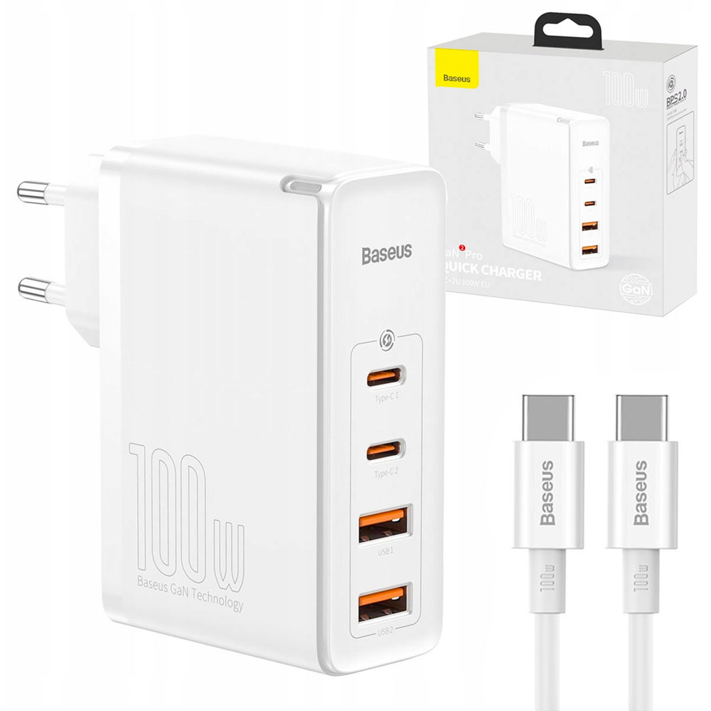

Baseus Szybka Ładowarka GaN2 2x USB/2x Usb-c 100W