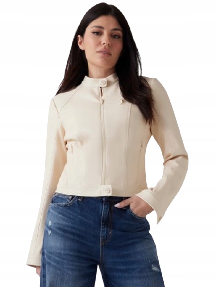 Guess Krátká Krémová Dámská Bunda Z Pu Kůže, Velikost 2CI