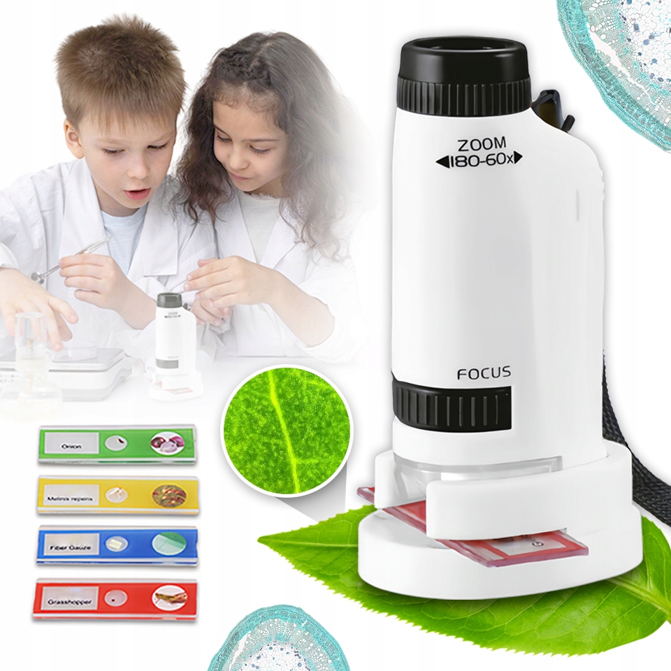 MIKROSKOP PRZENOŚNY kieszonkowy dla DZIECI EDUKACYJNY PREZENT Materiał plastik inny