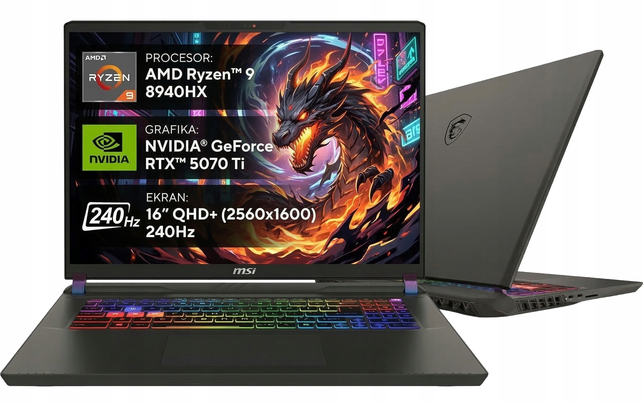 Msi Vector A16 Hx Amd R9 8940HX 64GB 1TB RTX5070Ti 16 2.5K 500NIT 240HZ W11