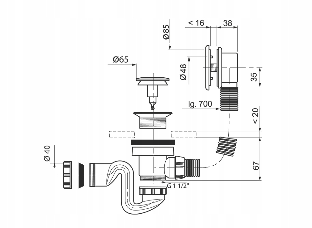 Syfon wannowy samoczyszczący klik-klak WIRQUIN Marka Wirquin