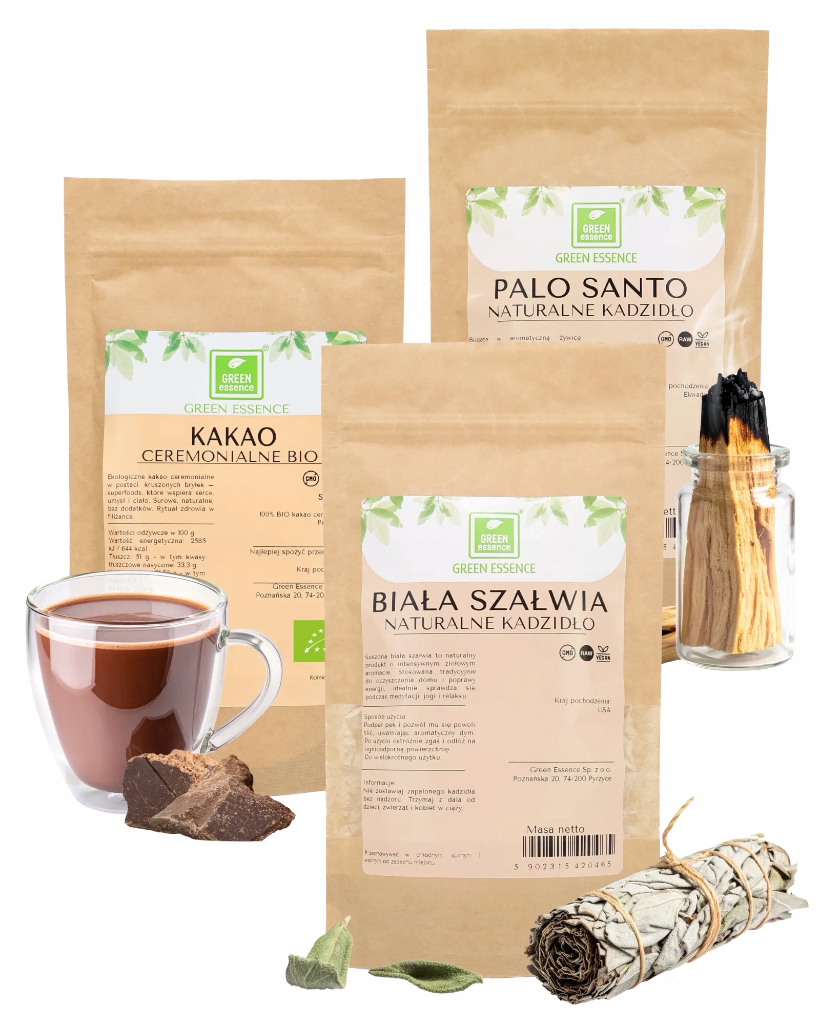 Levně Kakao Šalvěj Palo Santo Set bílé kadidlo přírodní relaxace pro rituály