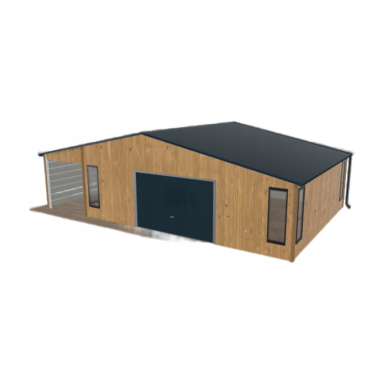 Plechová garáž 7.5 x 6 m s přístřeškem Světlý ořech