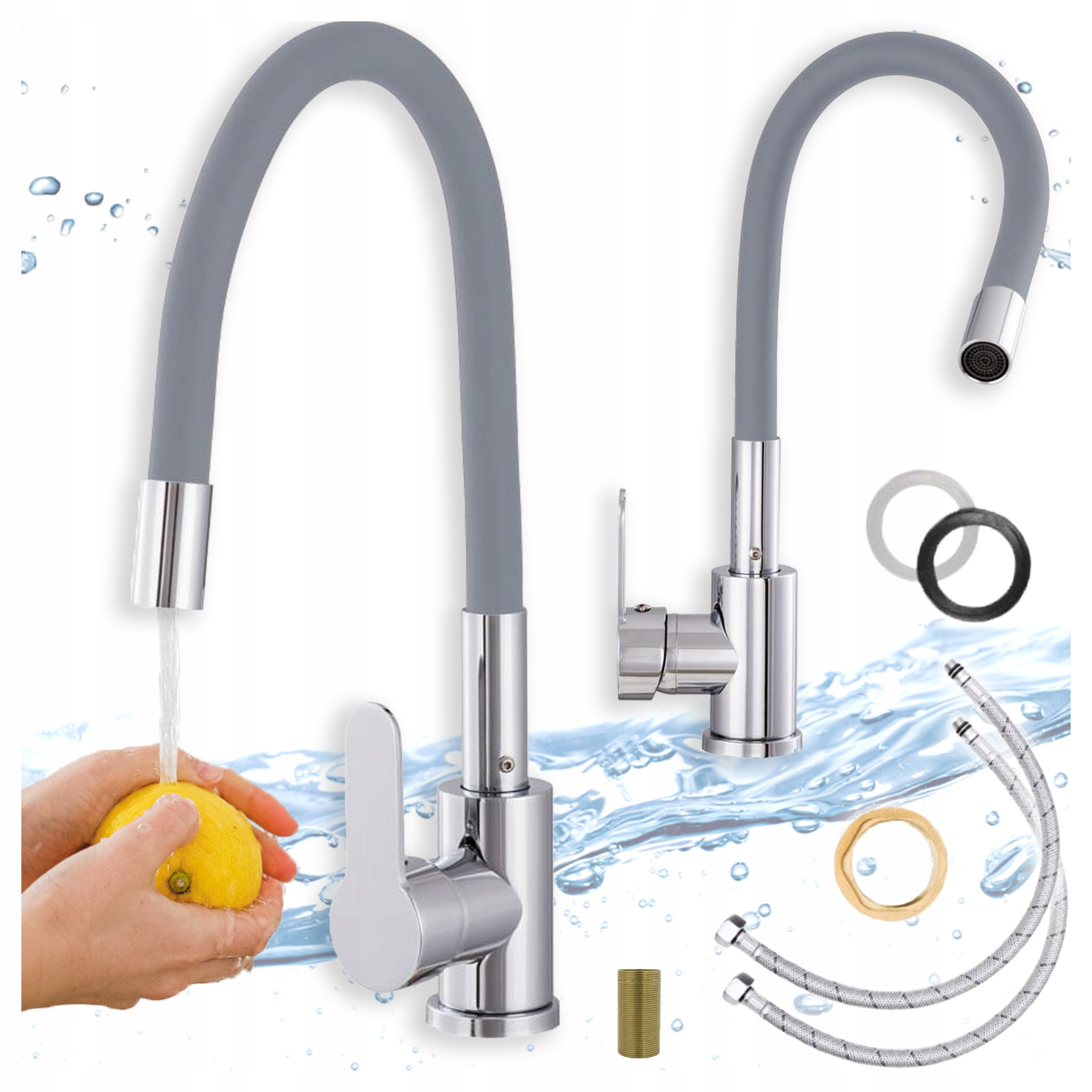 Kuchyňská stojánková baterie Flex Šedá Elastická ohýbatelná výpusť Kuchyňský kohout