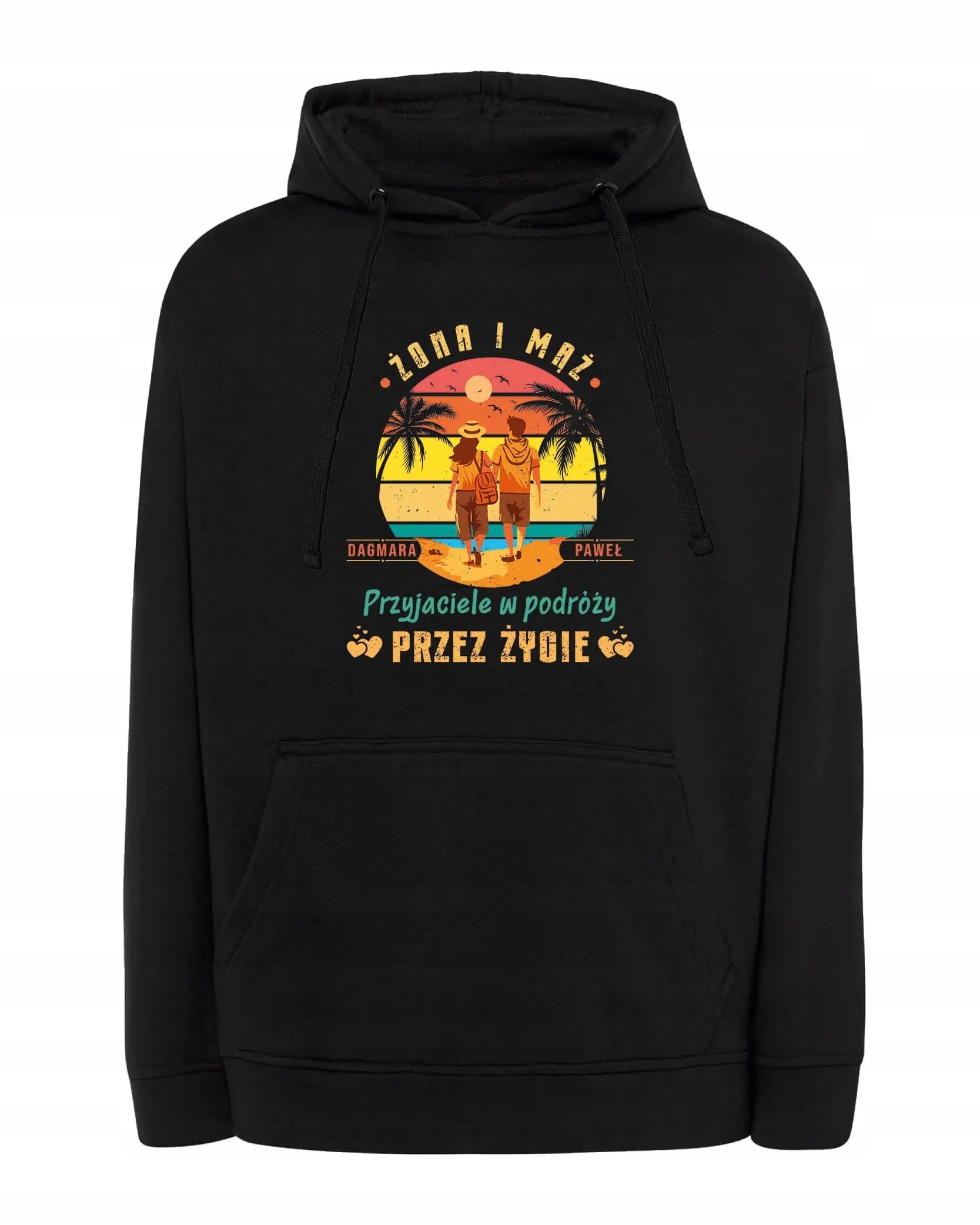 Mikina s kapucí Personalizovaná Manželství Manželka Manžel Černá XL