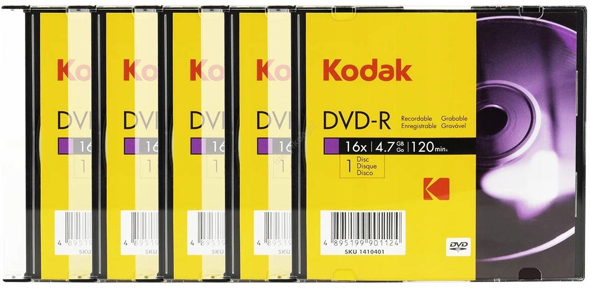 

Płyta DVD Kodak Dvd-r 4,7GB 5 szt. Pudełka Slim
