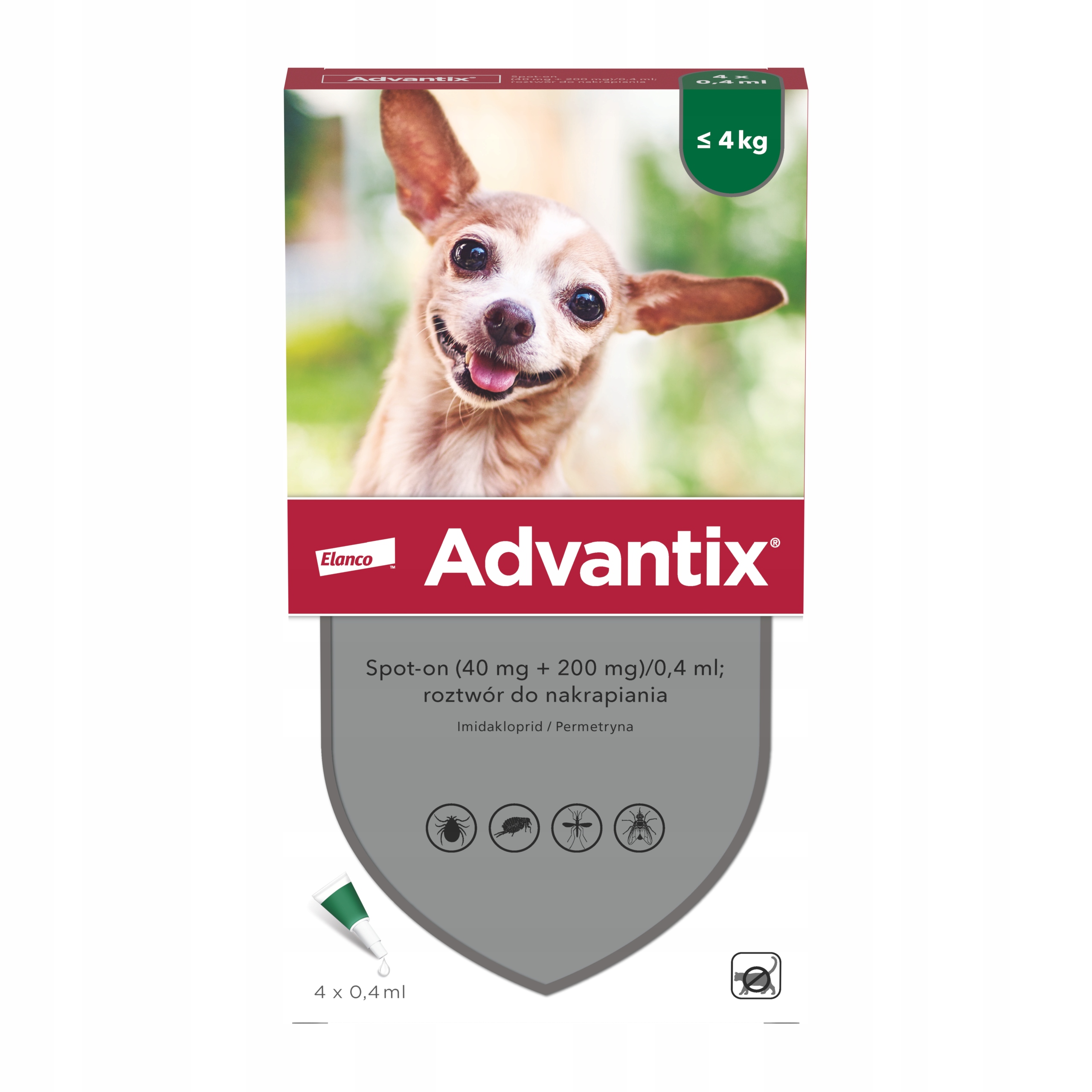 Elanco Advantix Spot On krople 4x0,4ml dla psa do 4kg